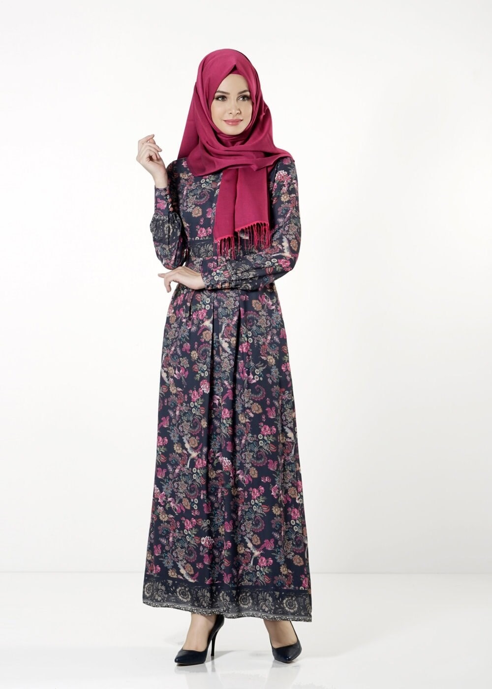 Tesettür giyim LACİVERT 4060 ELBİSE