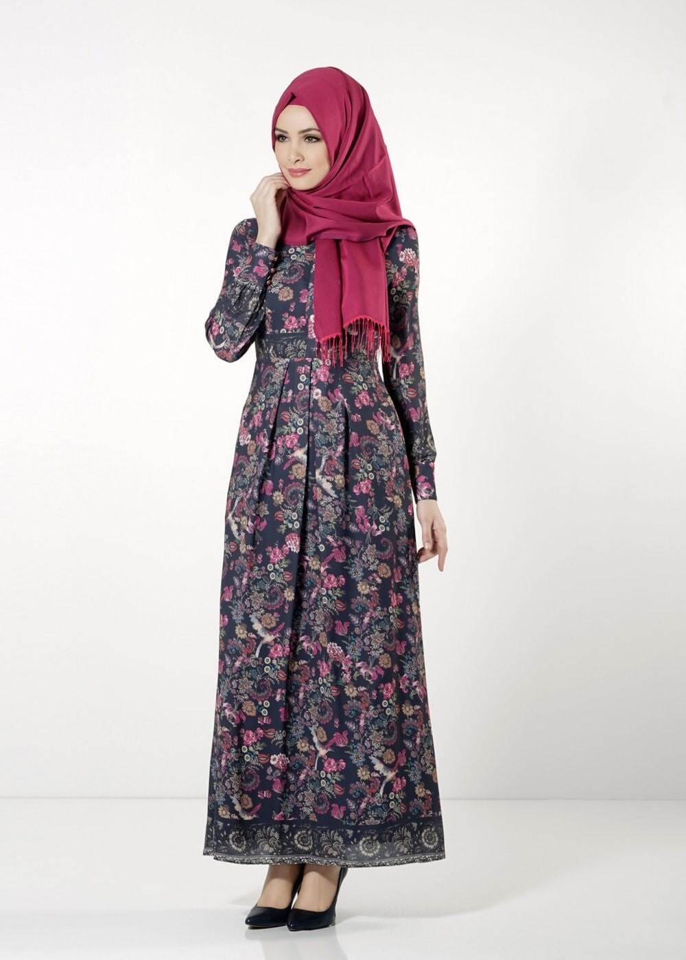Tesettür giyim LACİVERT 4060 ELBİSE