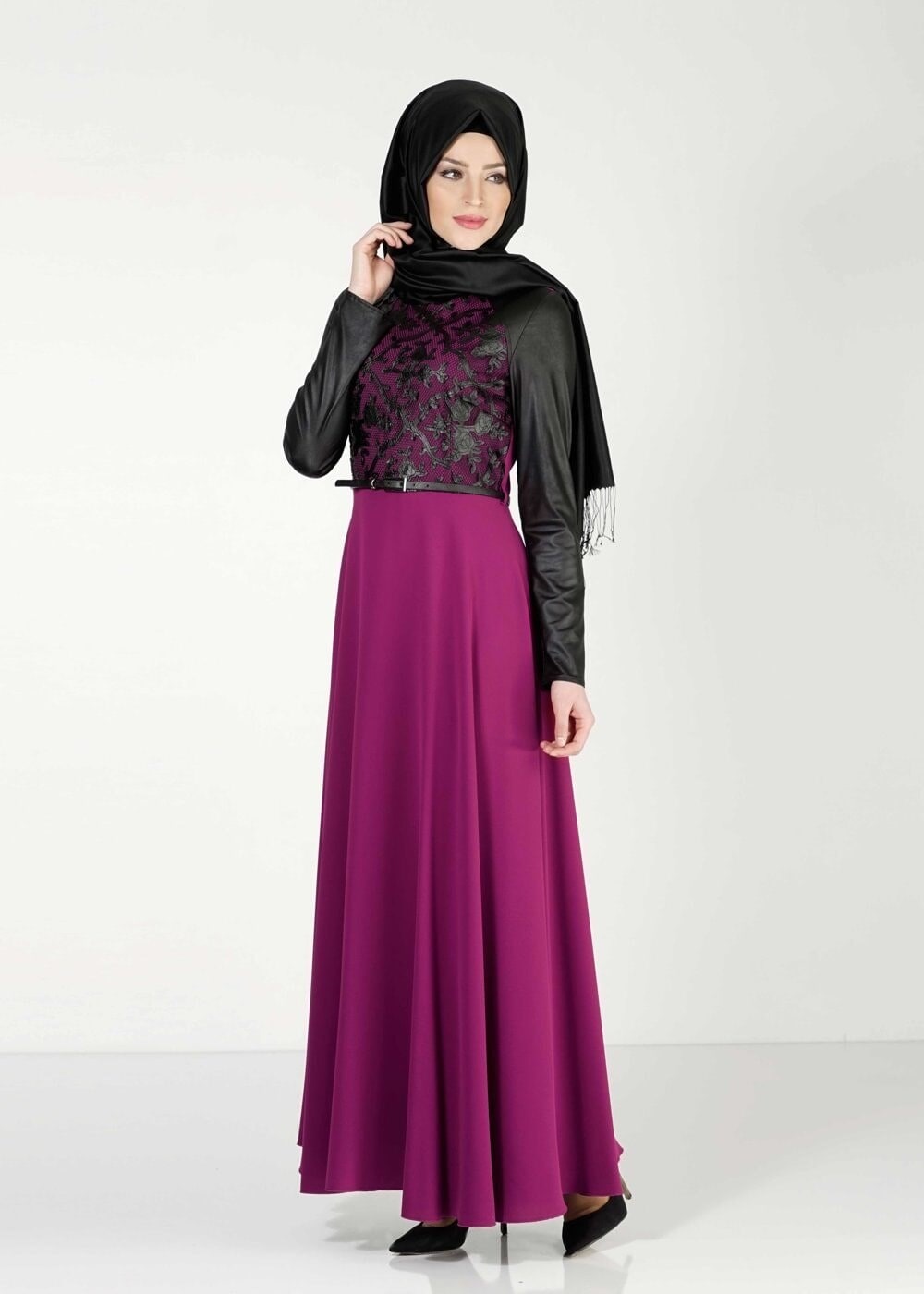 Tesettür giyim FUŞYA 4074 ELBİSE