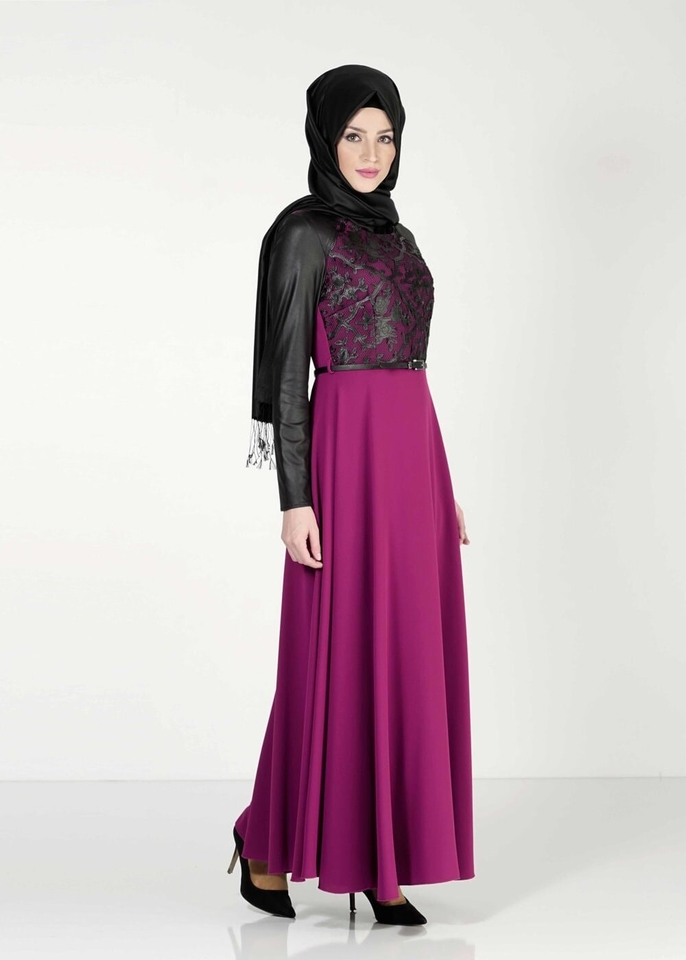 Tesettür giyim FUŞYA 4074 ELBİSE
