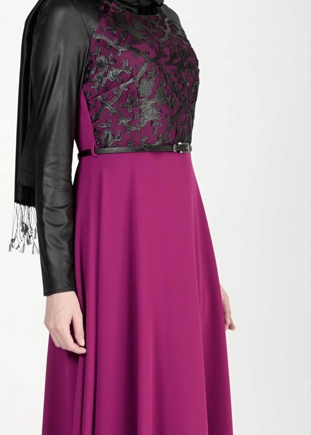 Tesettür giyim FUŞYA 4074 ELBİSE