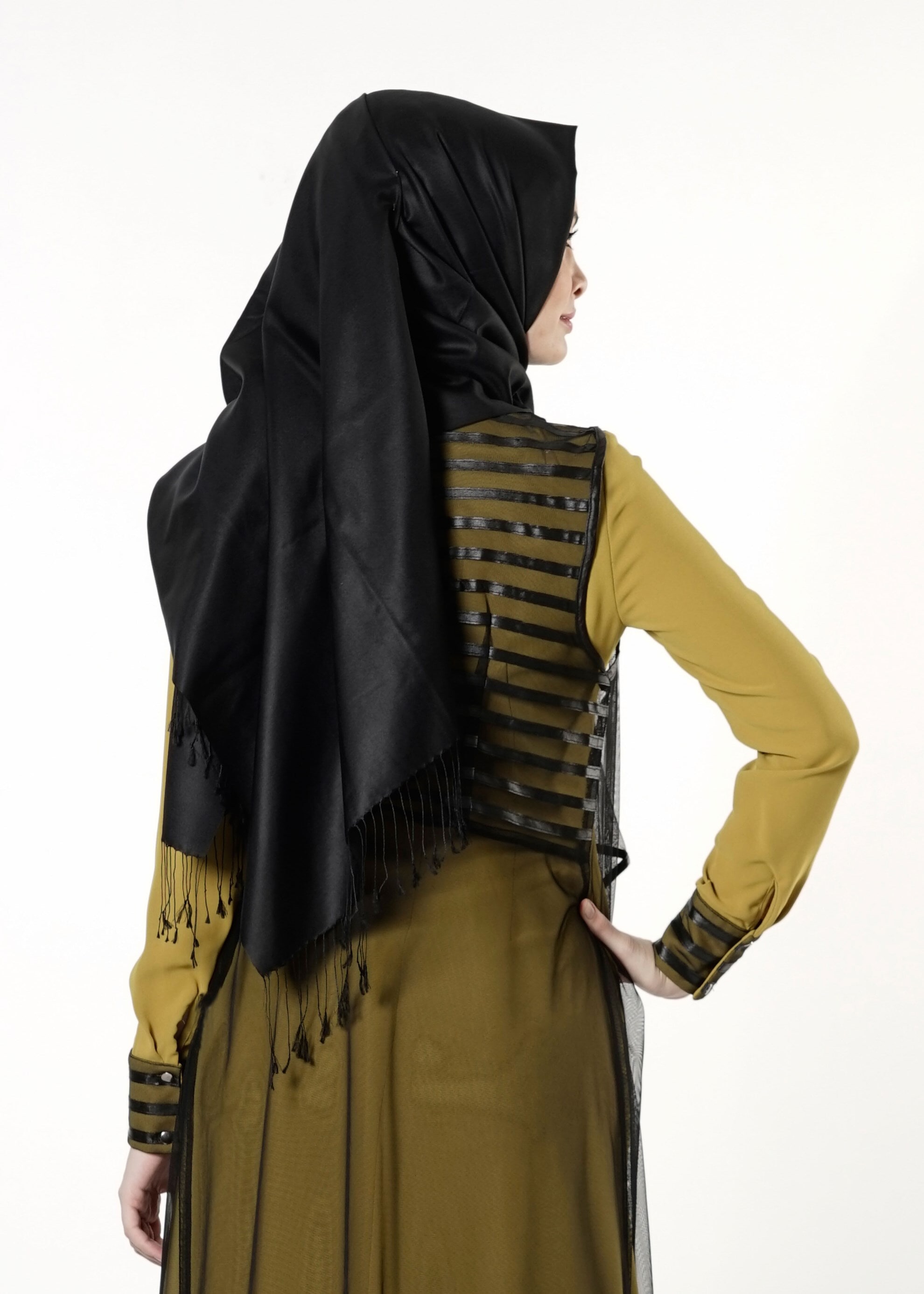 Tesettür giyim YEŞİL ŞİFON YELEKLİ ELBİSE 4075 