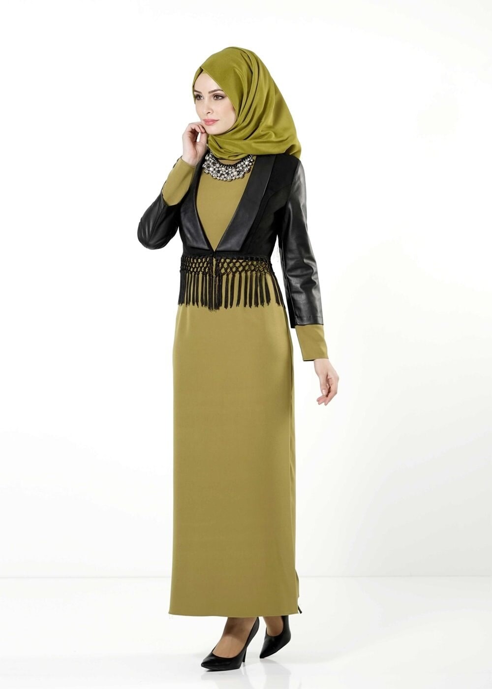 Tesettür giyim YEŞİL 4077 ELBİSE & YELEK