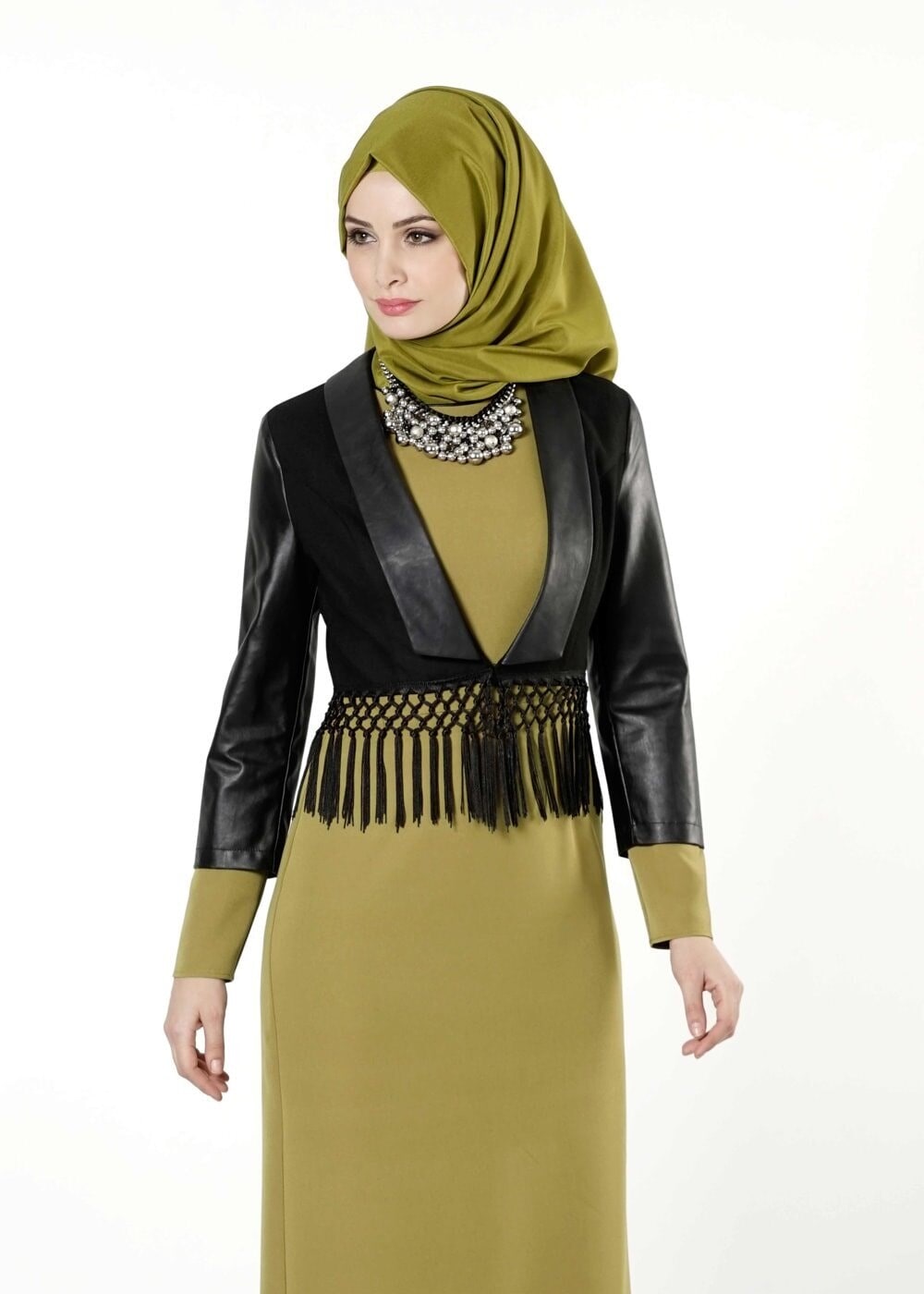 Tesettür giyim YEŞİL 4077 ELBİSE & YELEK