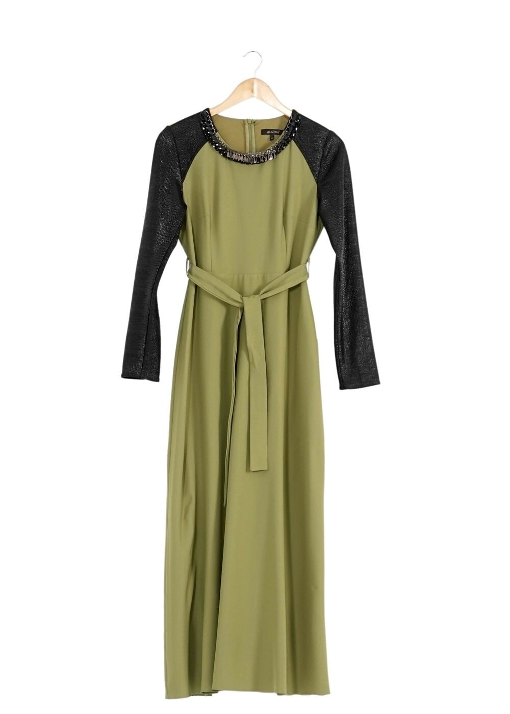 Tesettür giyim YEŞİL BELDEN BAĞLAMALI ELBİSE 4100