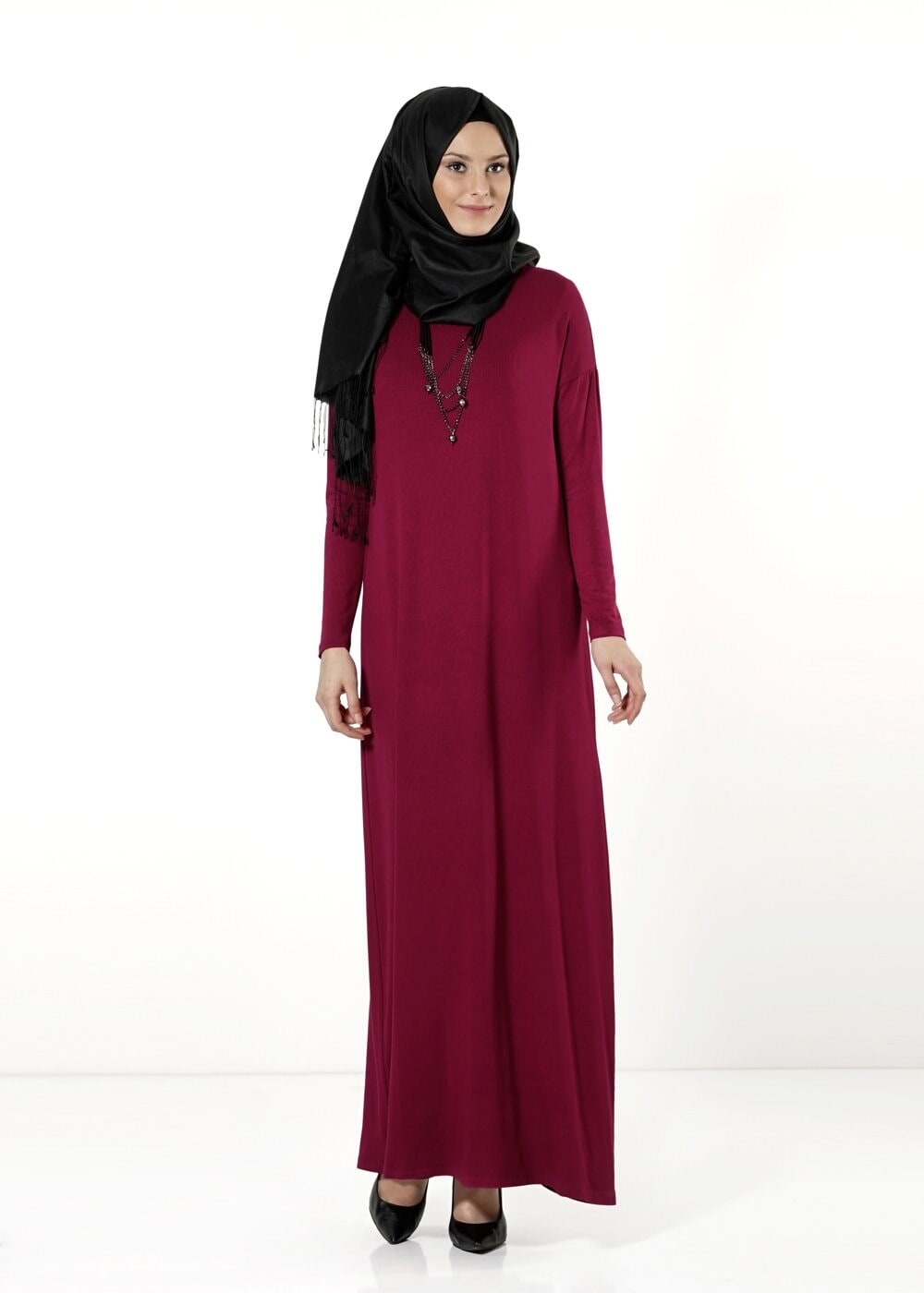 Tesettür giyim BORDO BASIC ELBİSE 4101 