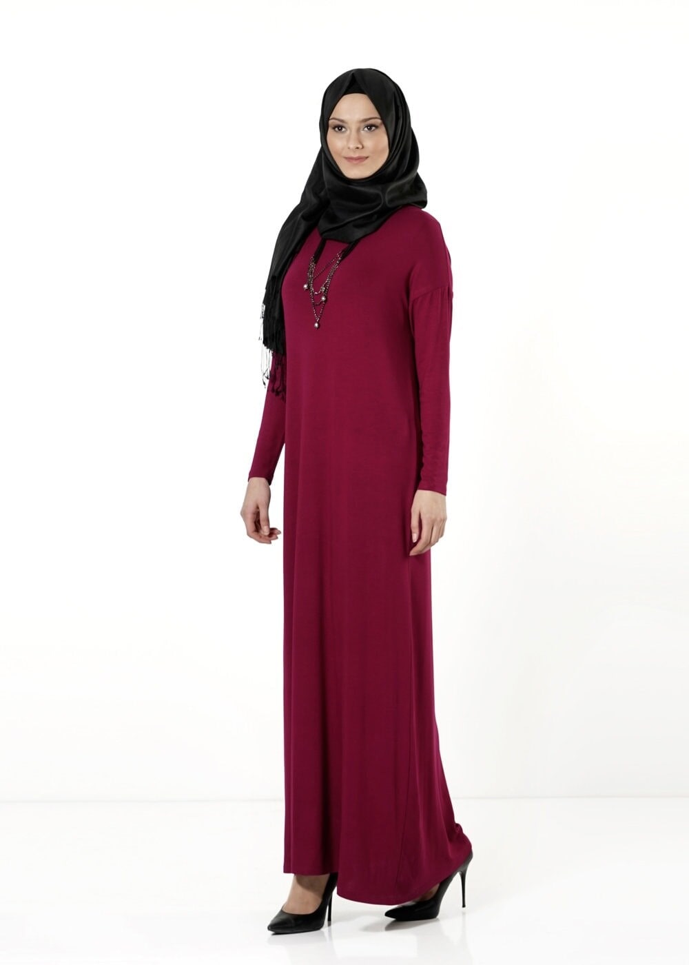 Tesettür giyim BORDO BASIC ELBİSE 4101 