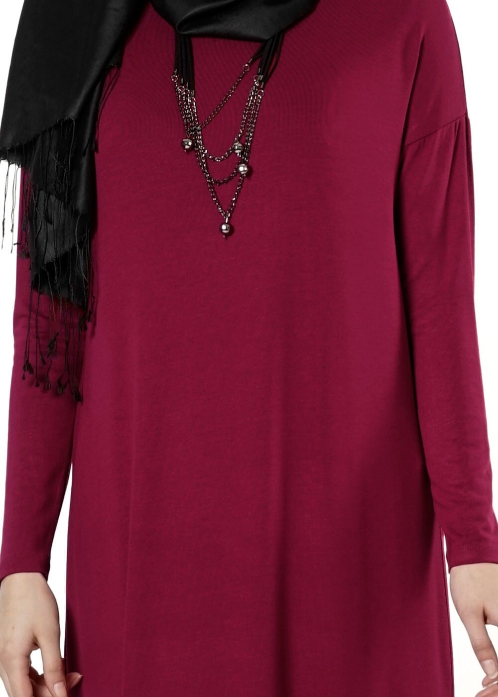 Tesettür giyim BORDO BASIC ELBİSE 4101 