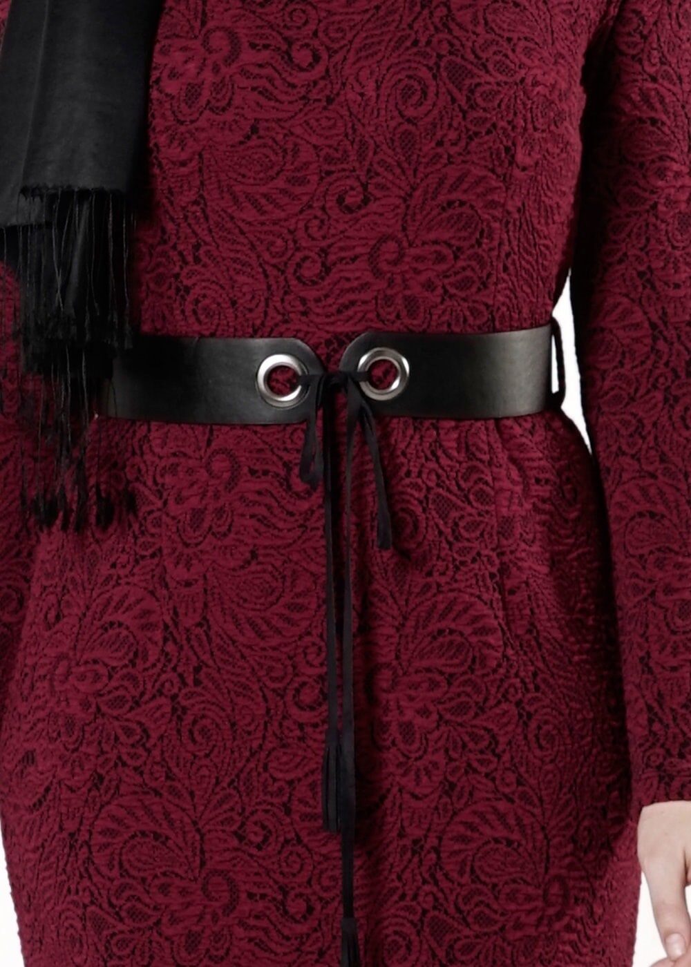 Tesettür giyim BORDO DESENLİ ELBİSE 4183 