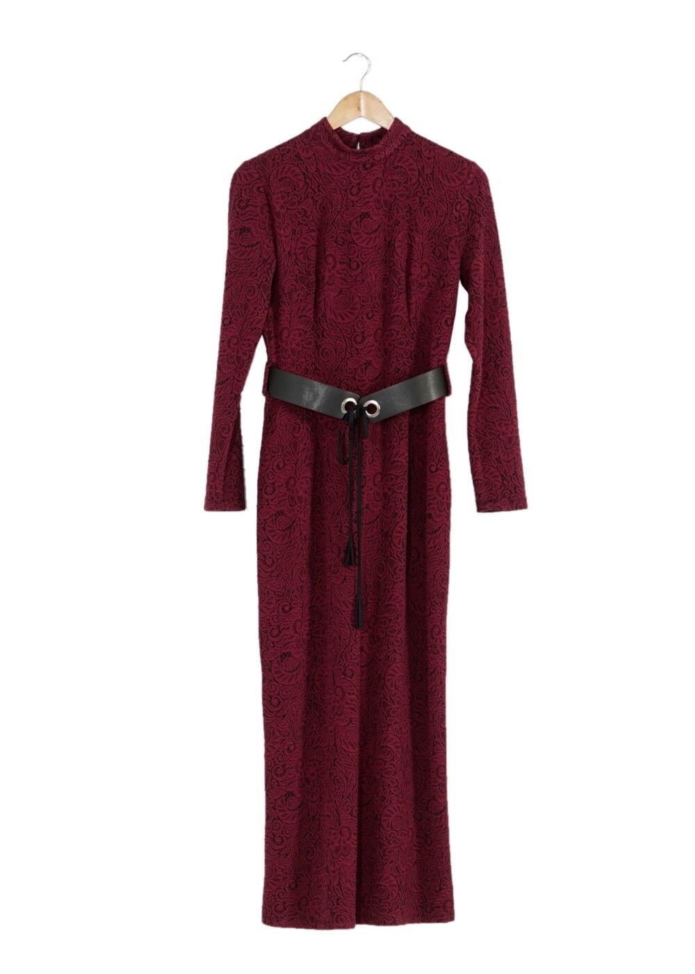 Tesettür giyim BORDO DESENLİ ELBİSE 4183 