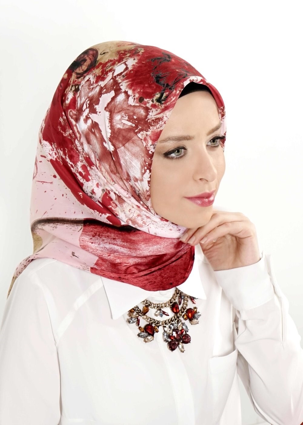 Tesettür giyim BORDO 10998 ALVİNA DESENLİ EŞARP