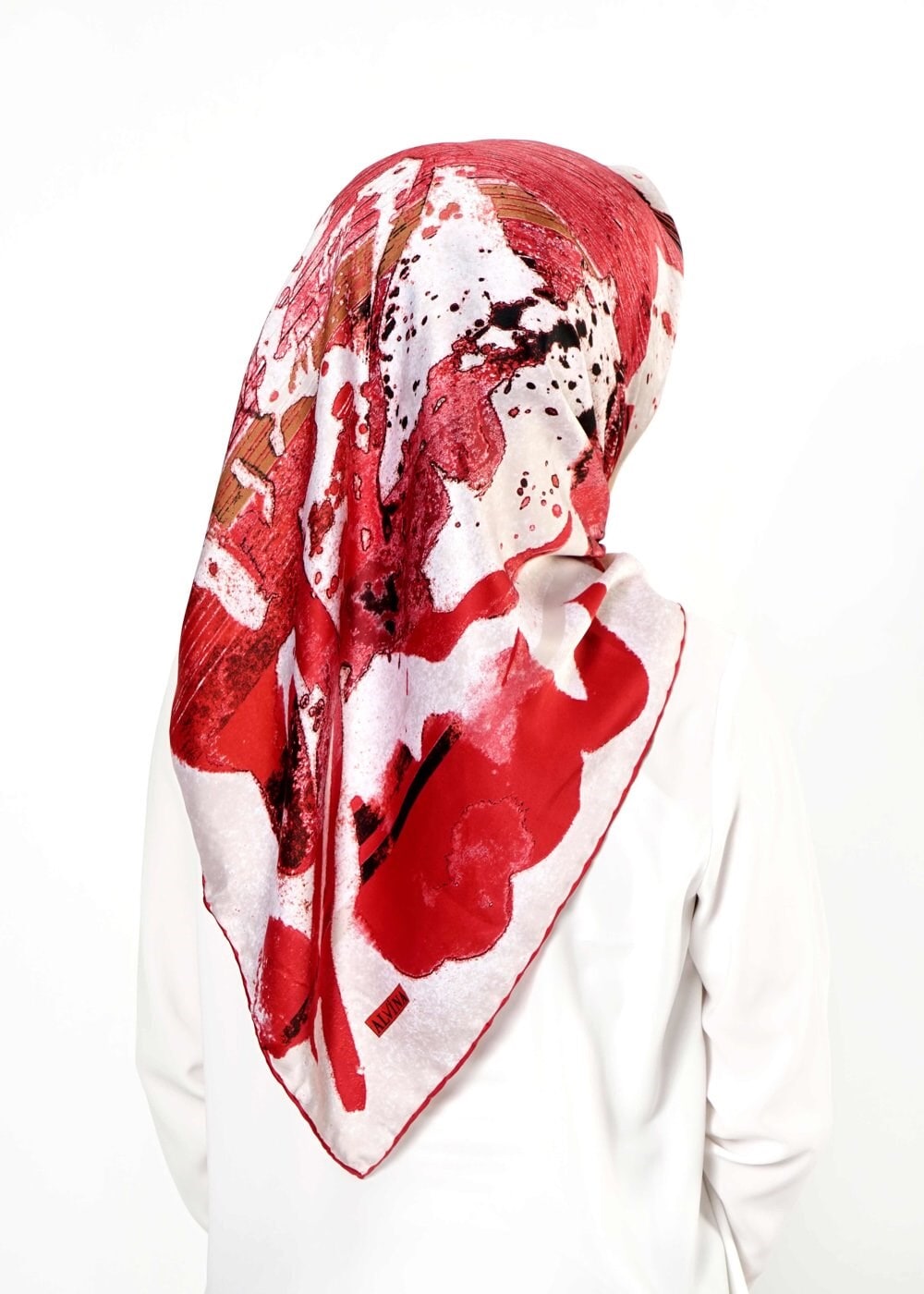 Tesettür giyim KIRMIZI 10999 ALVİNA DESENLİ EŞARP