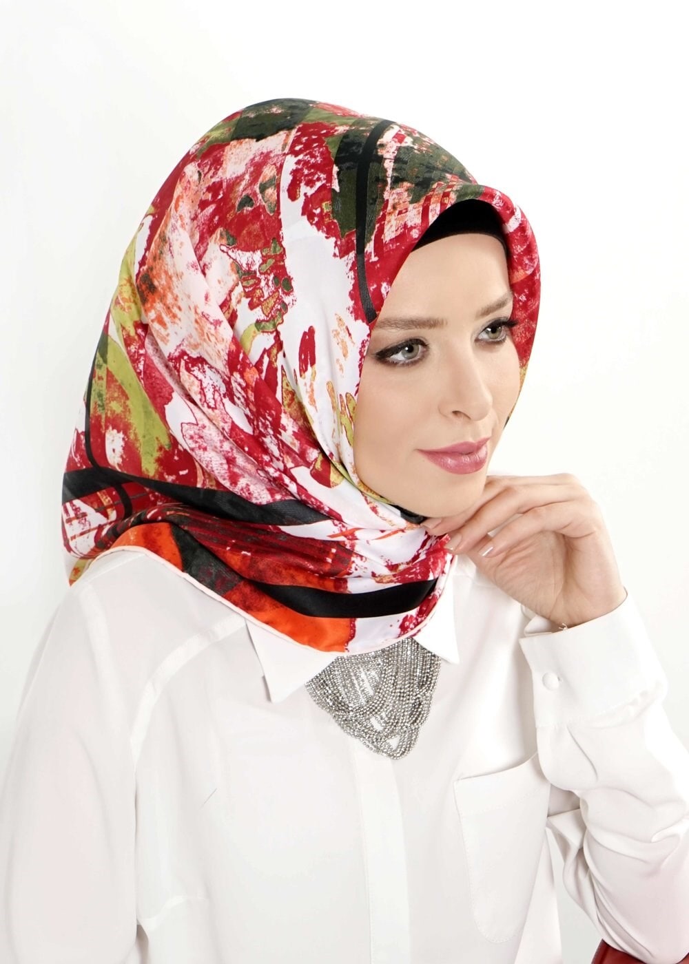 Tesettür giyim TURUNCU 12472 ALVİNA DESENLİ EŞARP