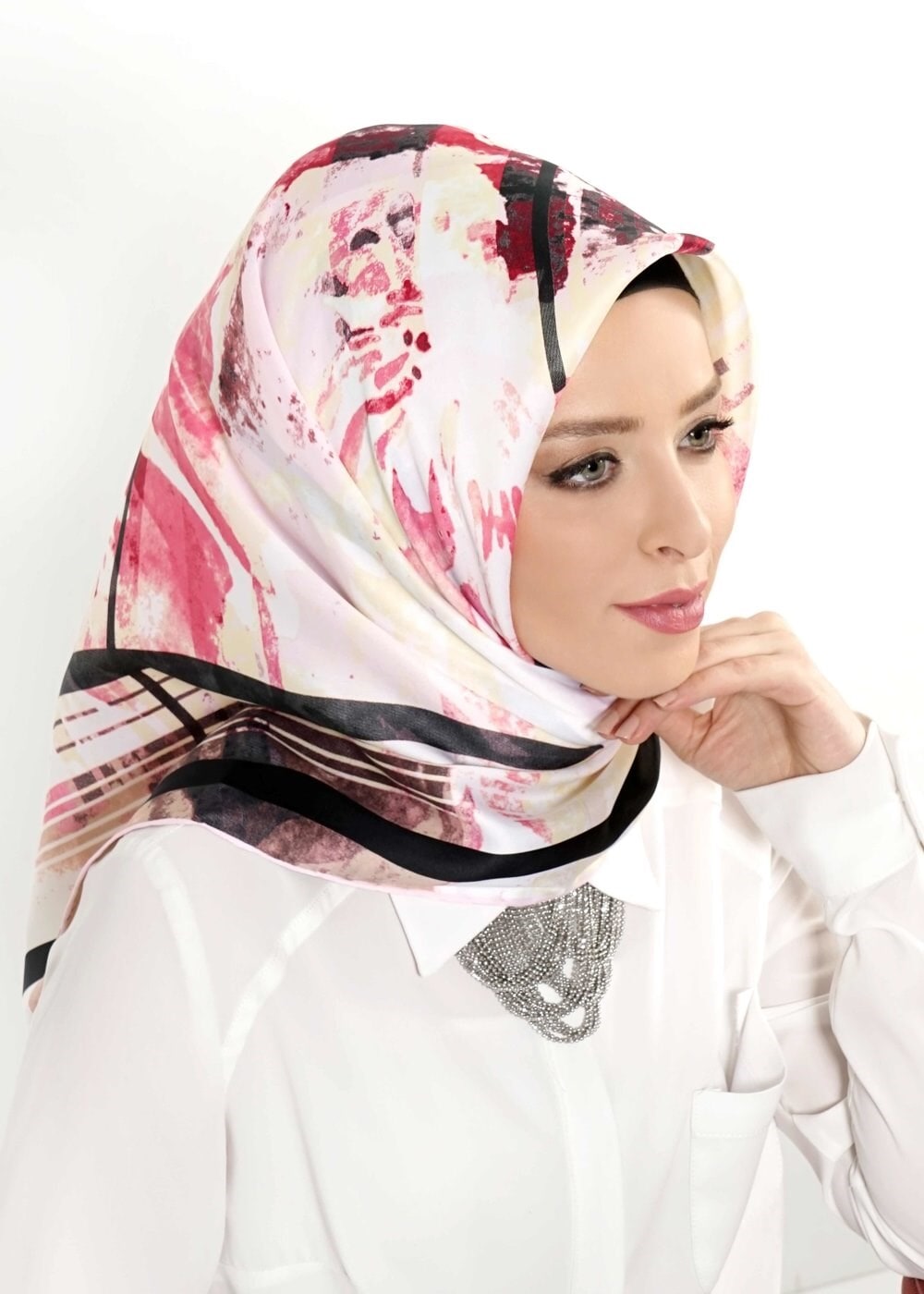 Tesettür giyim PUDRA 12472 ALVİNA DESENLİ EŞARP