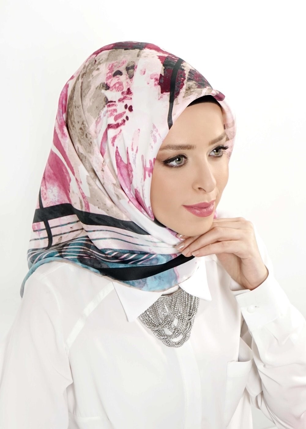 Tesettür giyim VİZON 12472 ALVİNA DESENLİ EŞARP