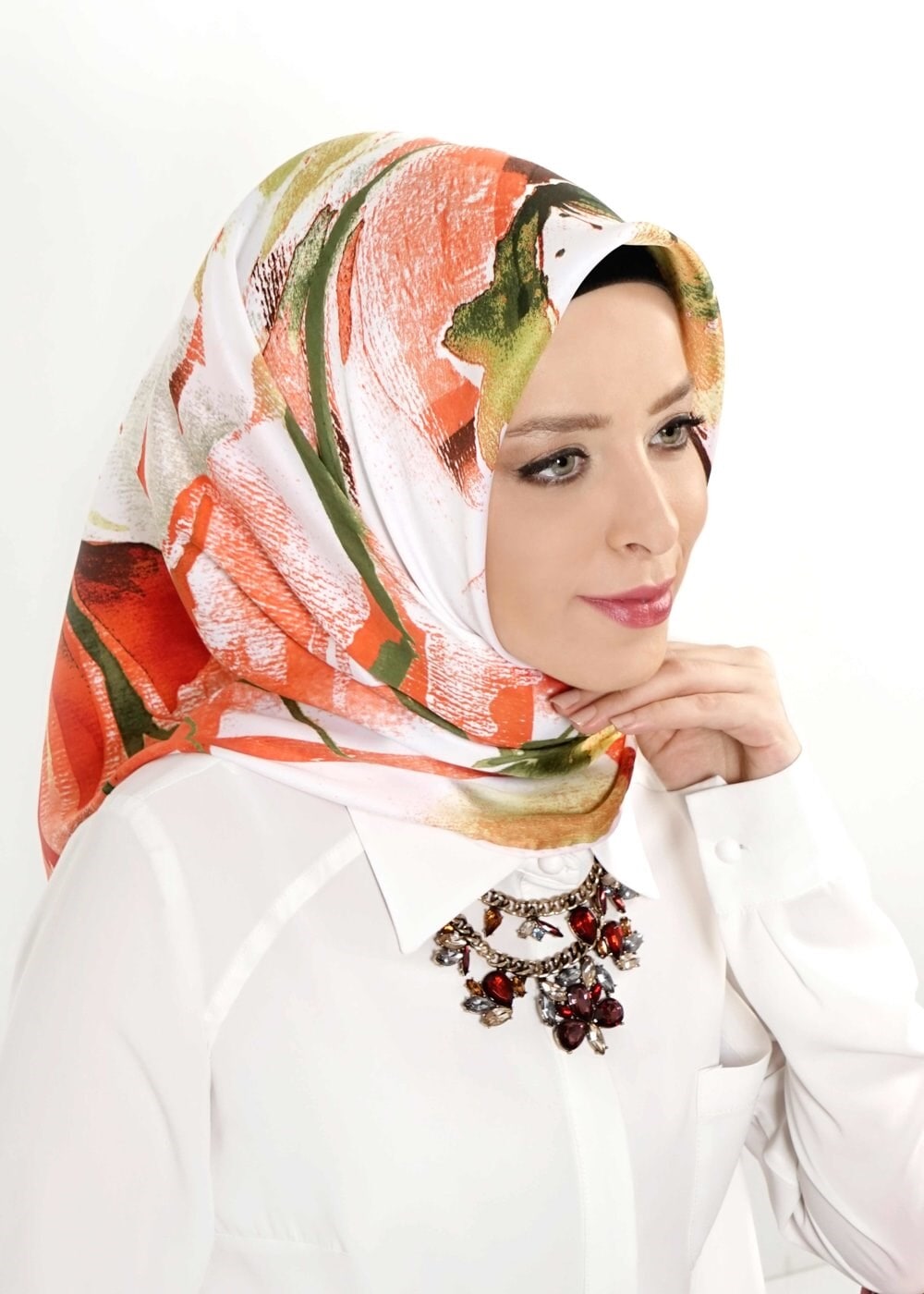 Tesettür giyim TURUNCU 12473 ALVİNA DESENLİ EŞARP