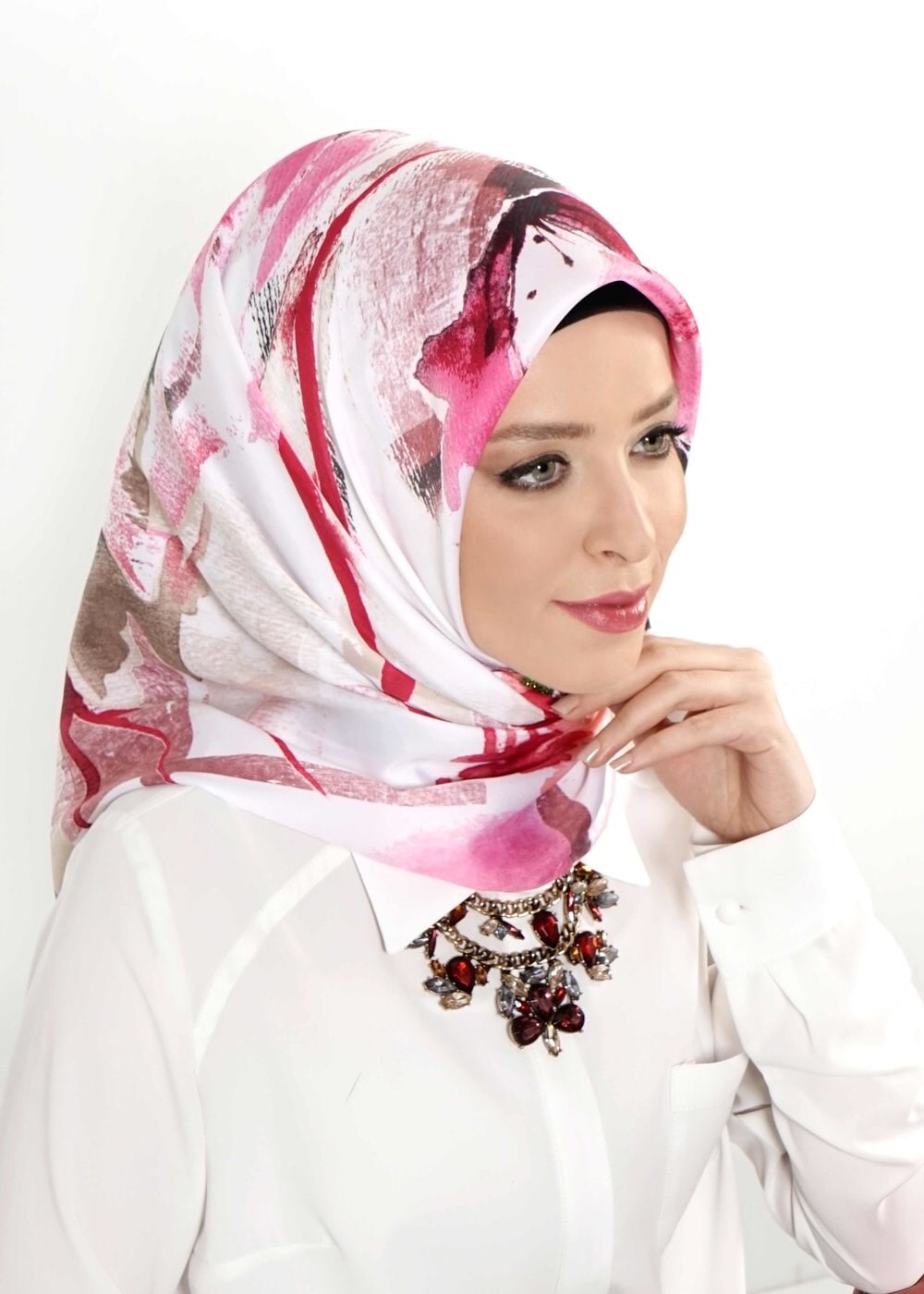 Tesettür giyim PUDRA 12473 ALVİNA DESENLİ EŞARP