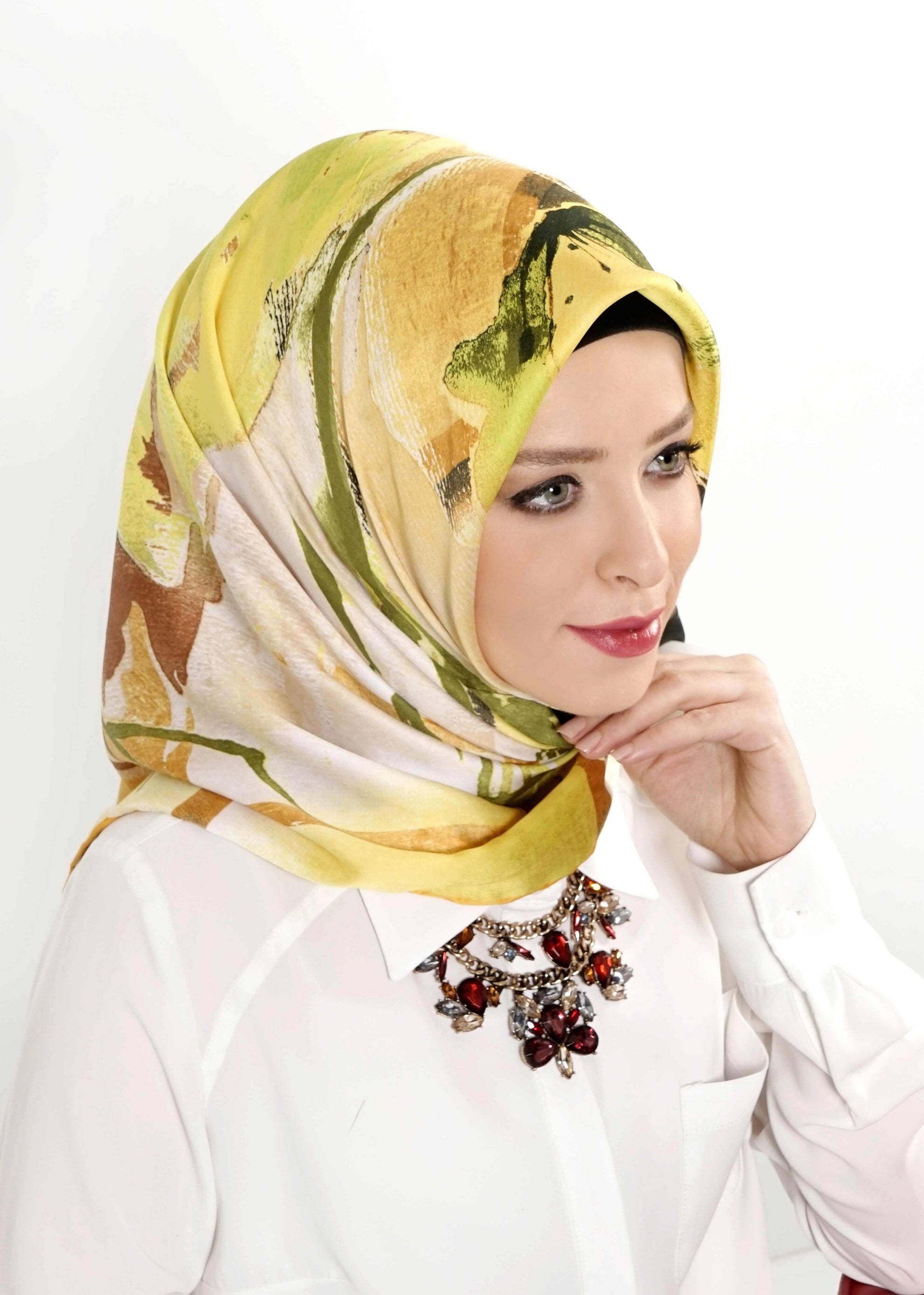 Tesettür giyim SARI 12473 ALVİNA DESENLİ EŞARP