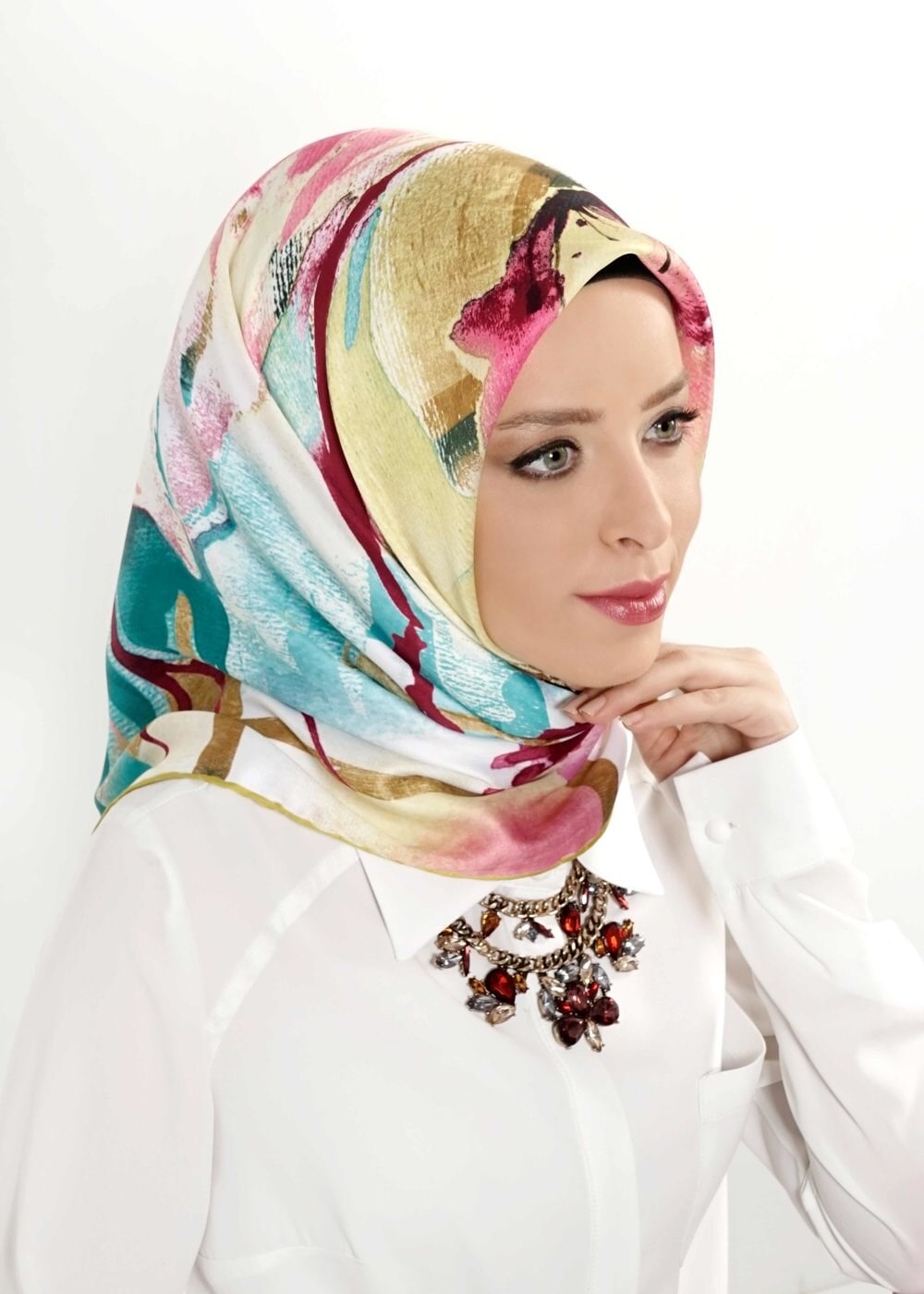 Tesettür giyim YEŞİL 12473 ALVİNA DESENLİ EŞARP