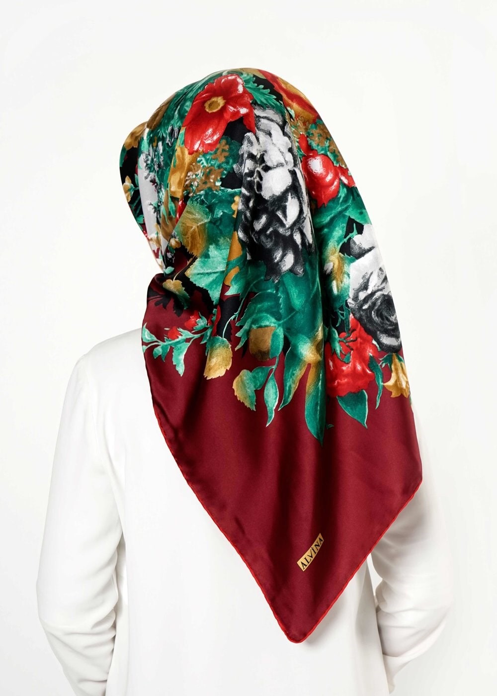 Tesettür giyim BORDO 12569 ALVİNA DESENLİ EŞARP