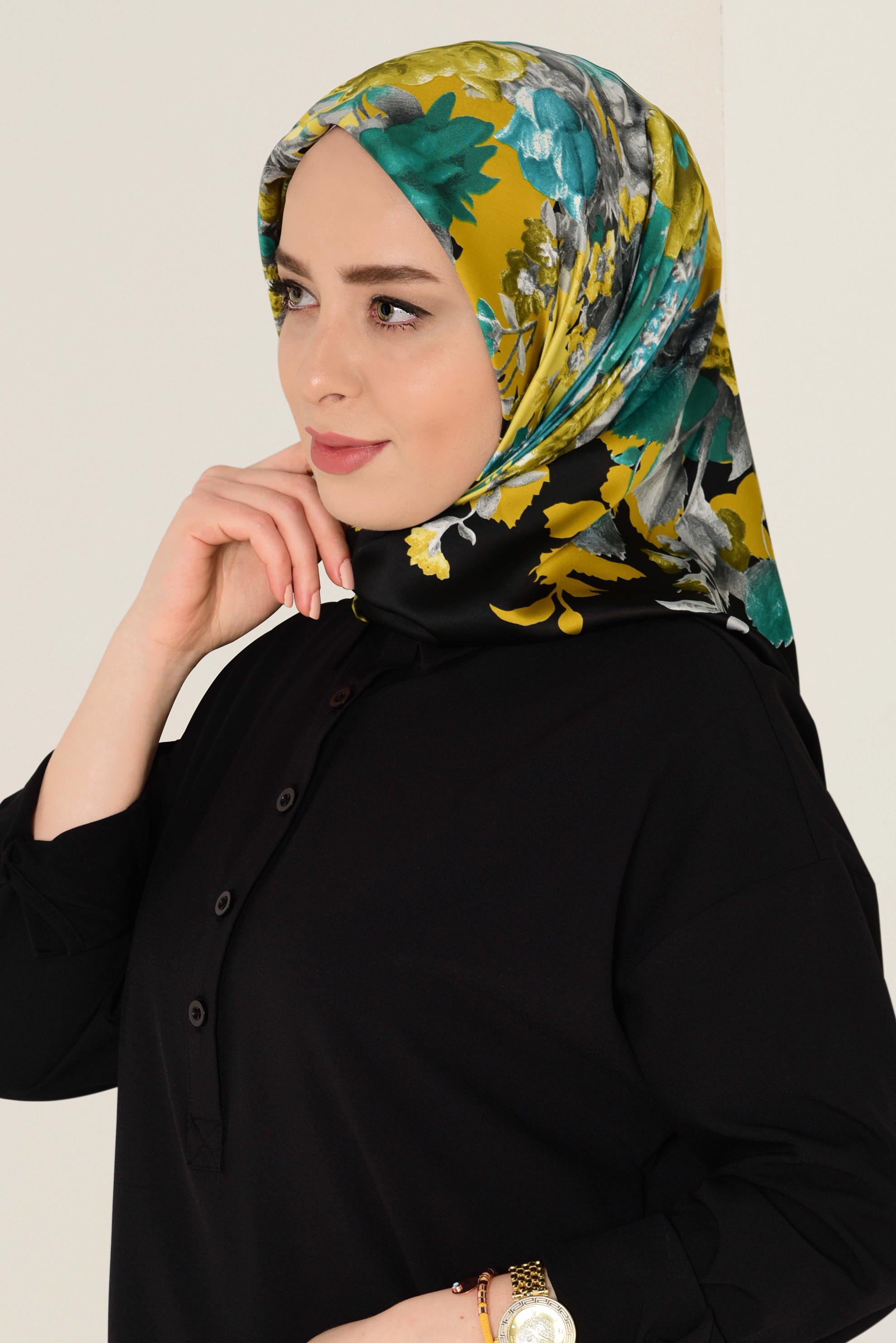 Tesettür giyim SİYAH 12569 ALVİNA DESENLİ EŞARP