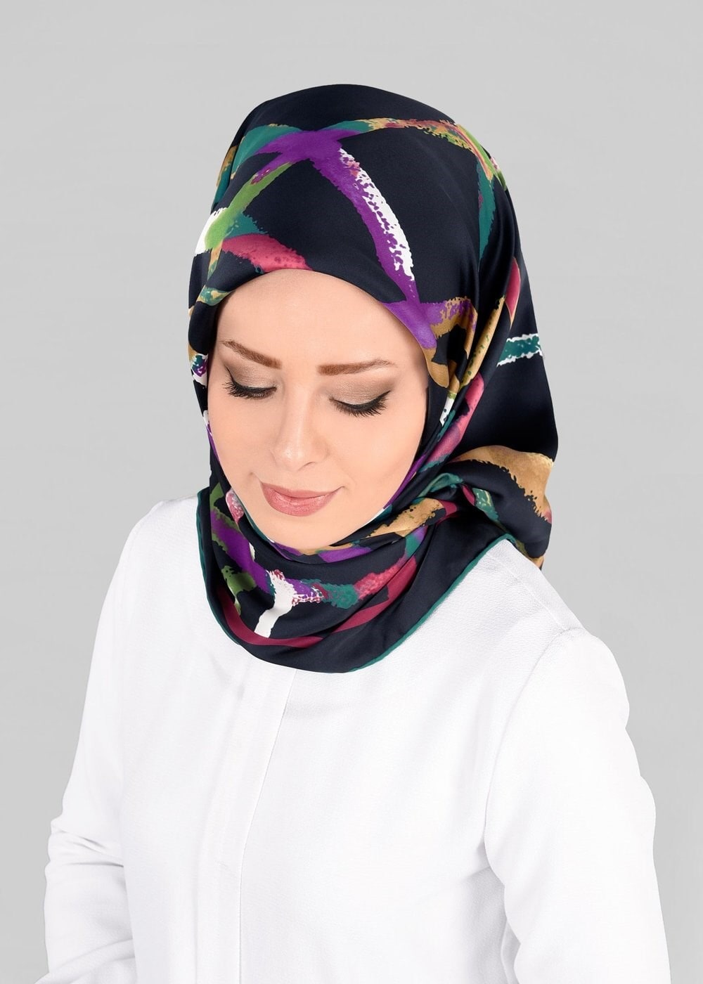 Tesettür giyim LACİVERT 12570 ALVİNA DESENLİ EŞARP