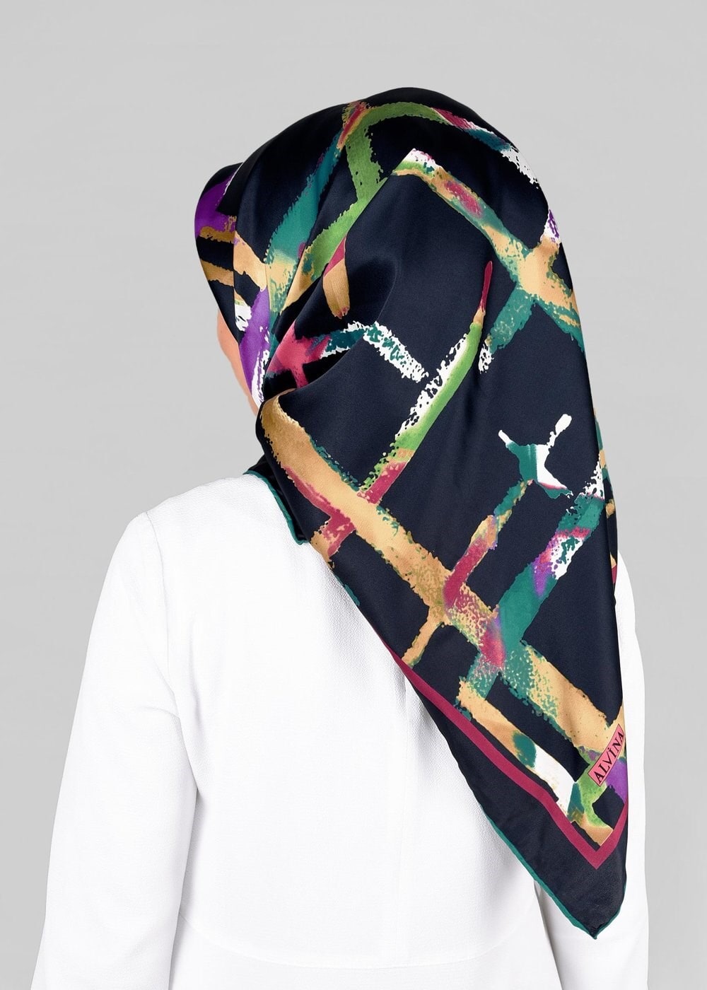 Tesettür giyim LACİVERT 12570 ALVİNA DESENLİ EŞARP