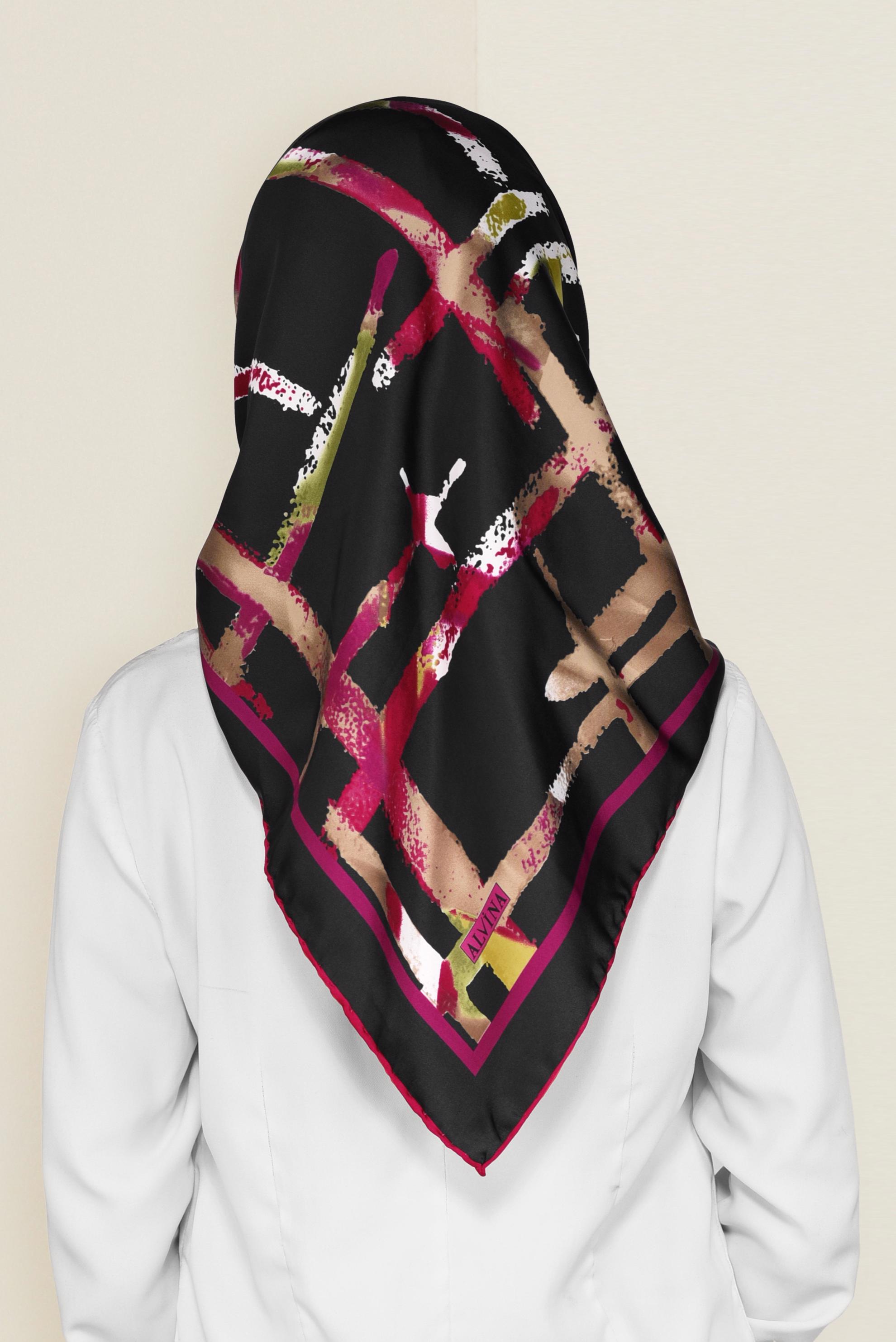 Tesettür giyim SİYAH 12570 ALVİNA DESENLİ EŞARP