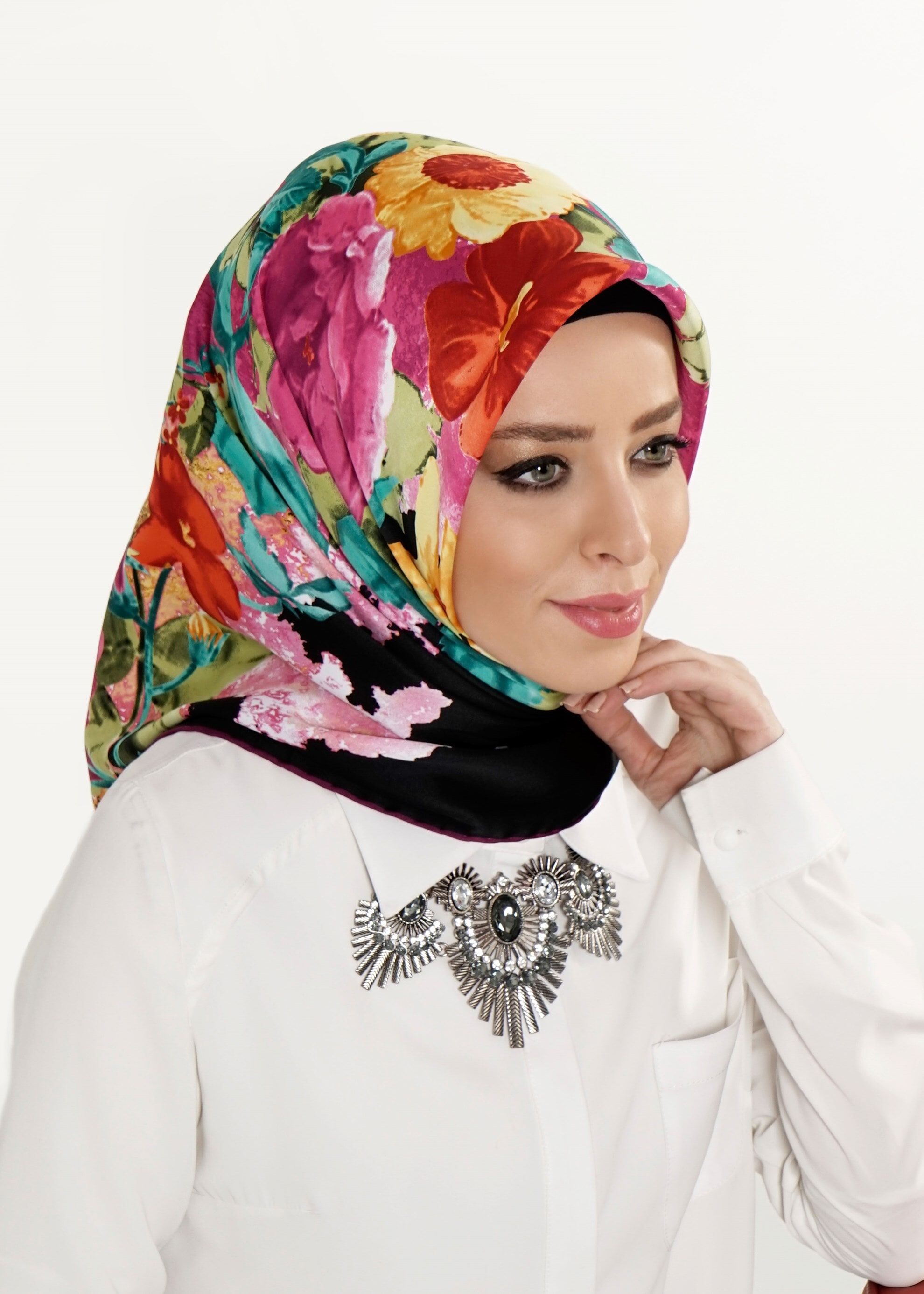 Tesettür giyim TURUNCU 12591 ALVİNA DESENLİ EŞARP