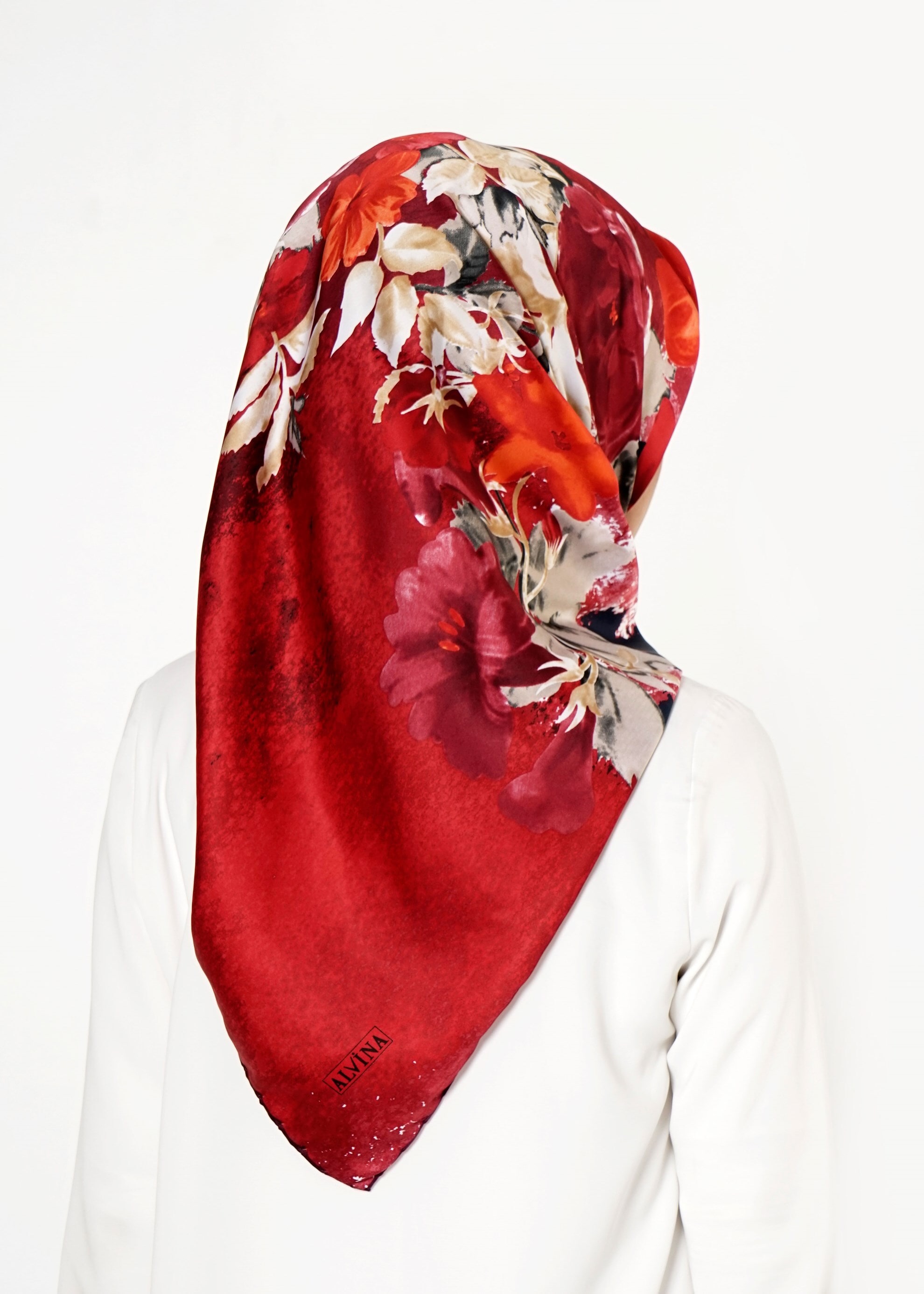 Tesettür giyim BORDO 12591 ALVİNA DESENLİ EŞARP