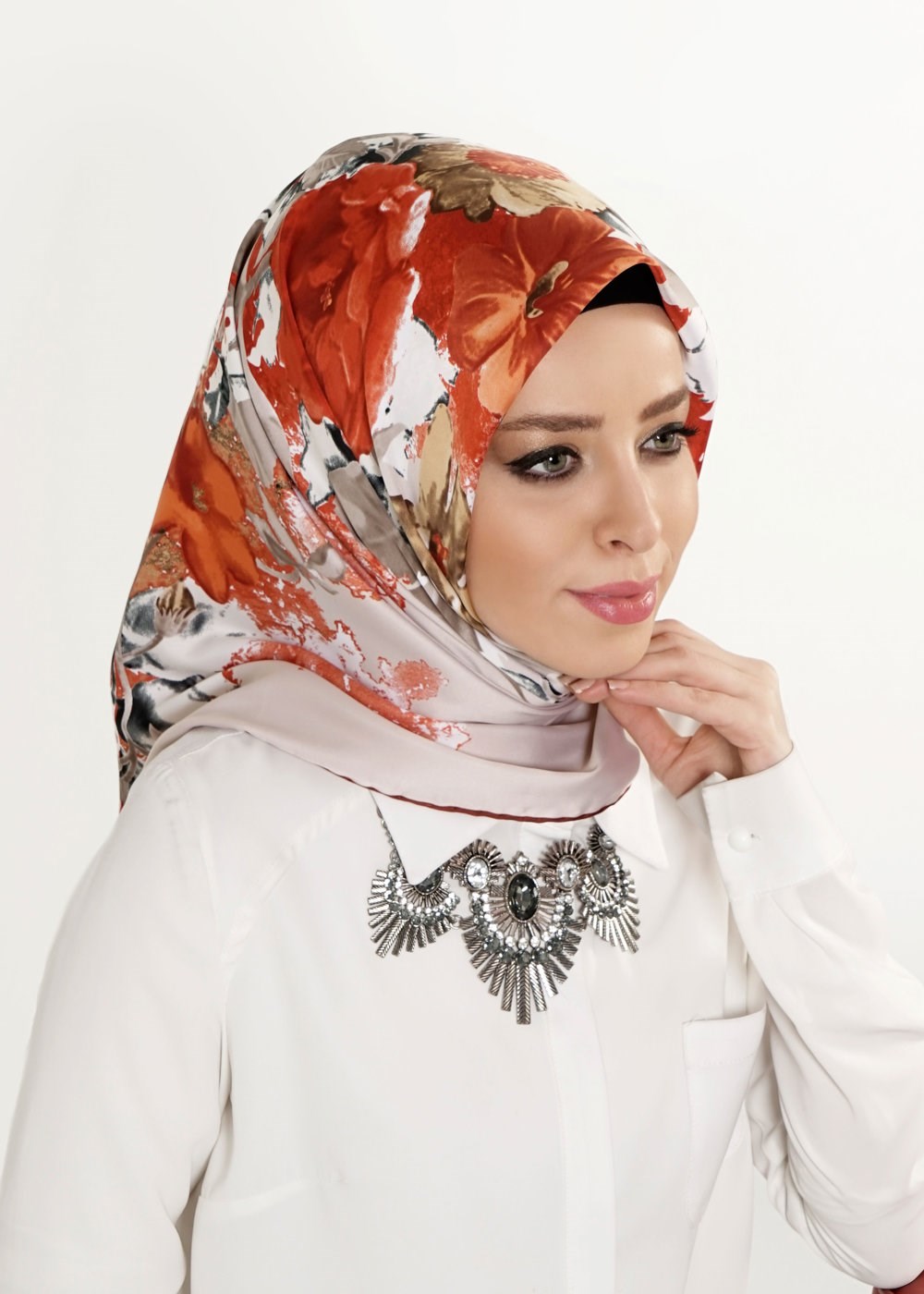 Tesettür giyim TURUNCU 12591 ALVİNA DESENLİ EŞARP