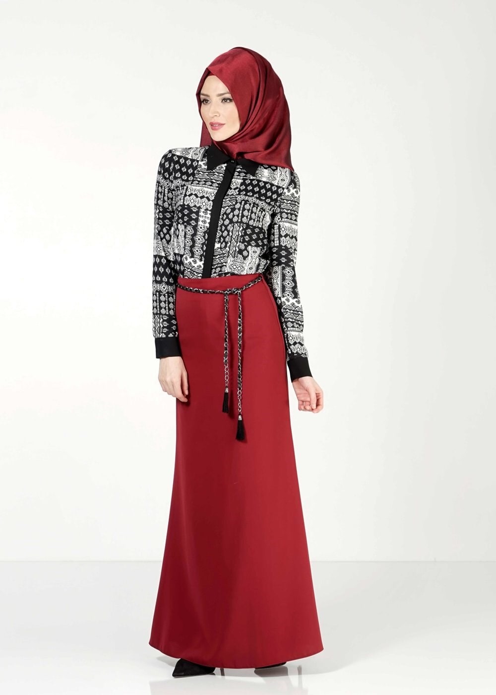 Tesettür giyim BORDO A KESİM ETEK 6763 