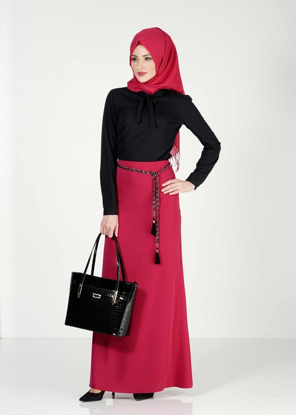 Tesettür giyim FUŞYA A KESİM ETEK 6763 