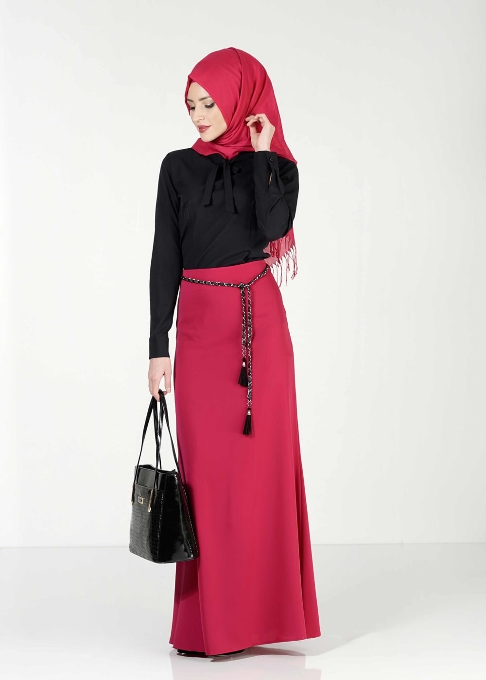 Tesettür giyim FUŞYA A KESİM ETEK 6763 