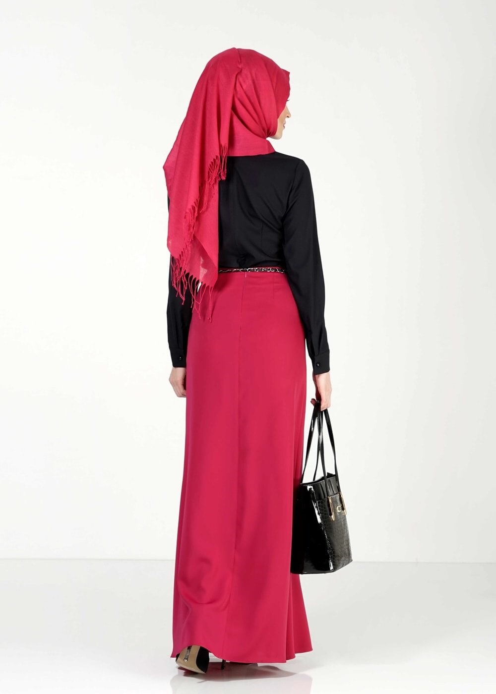 Tesettür giyim FUŞYA A KESİM ETEK 6763 