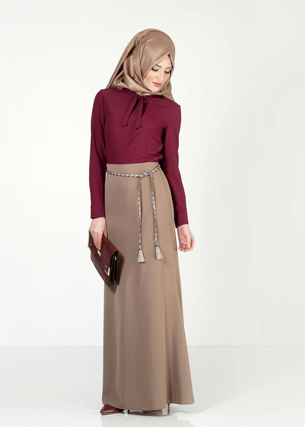 Tesettür giyim KAHVE A KESİM ETEK 6763 
