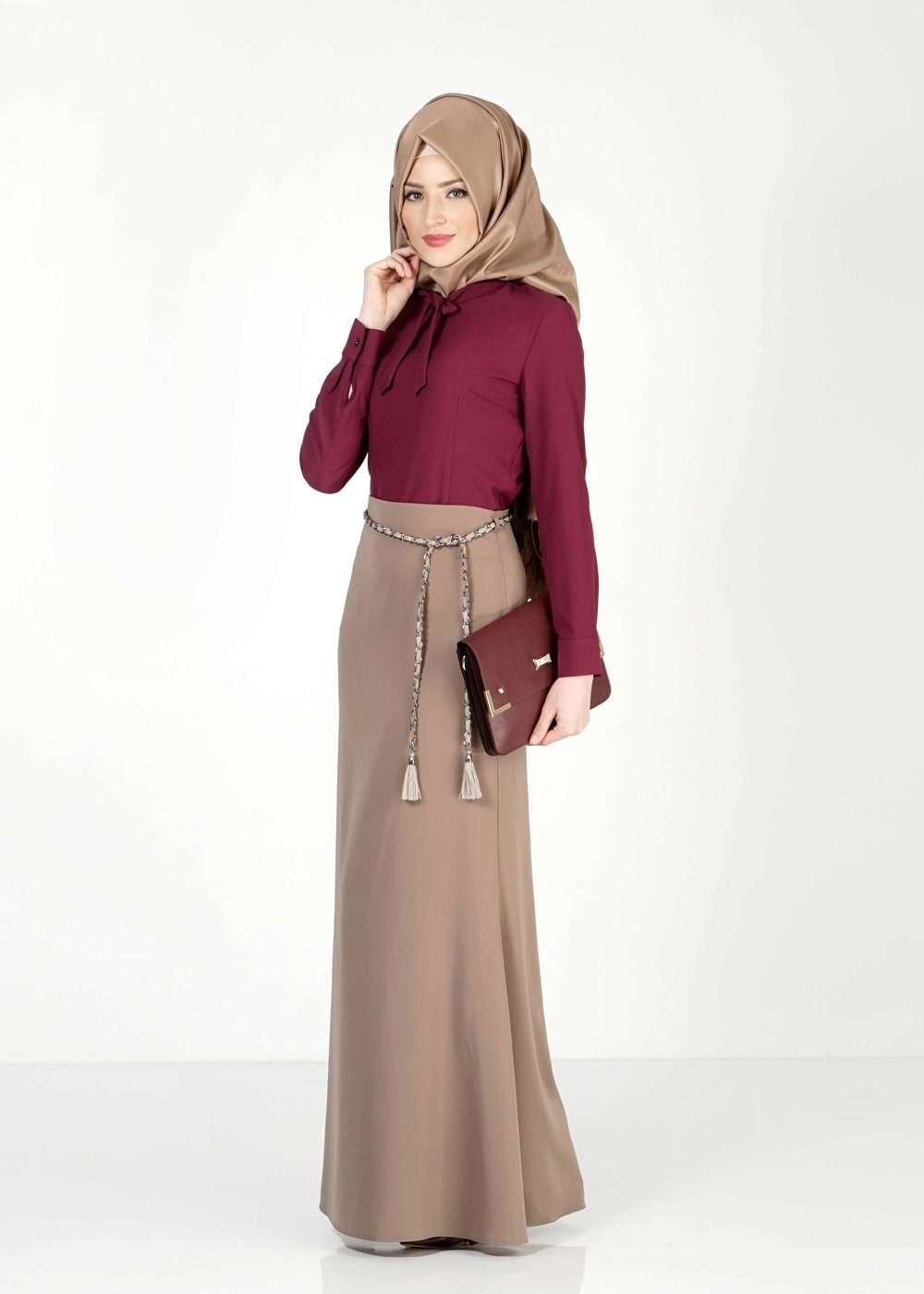 Tesettür giyim KAHVE A KESİM ETEK 6763 