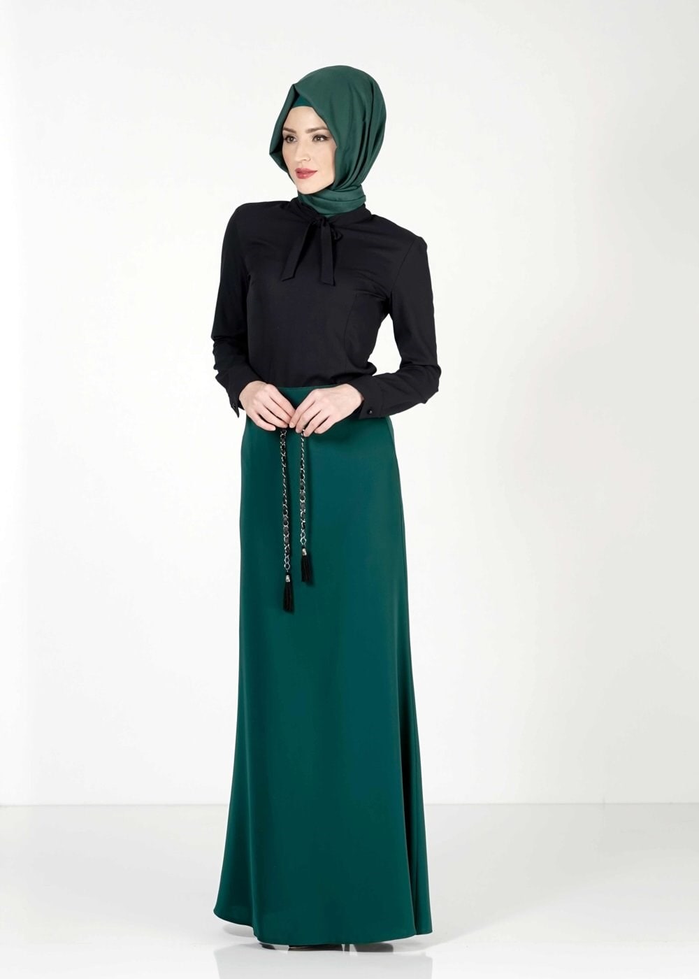 Tesettür giyim YEŞİL A KESİM ETEK 6763 
