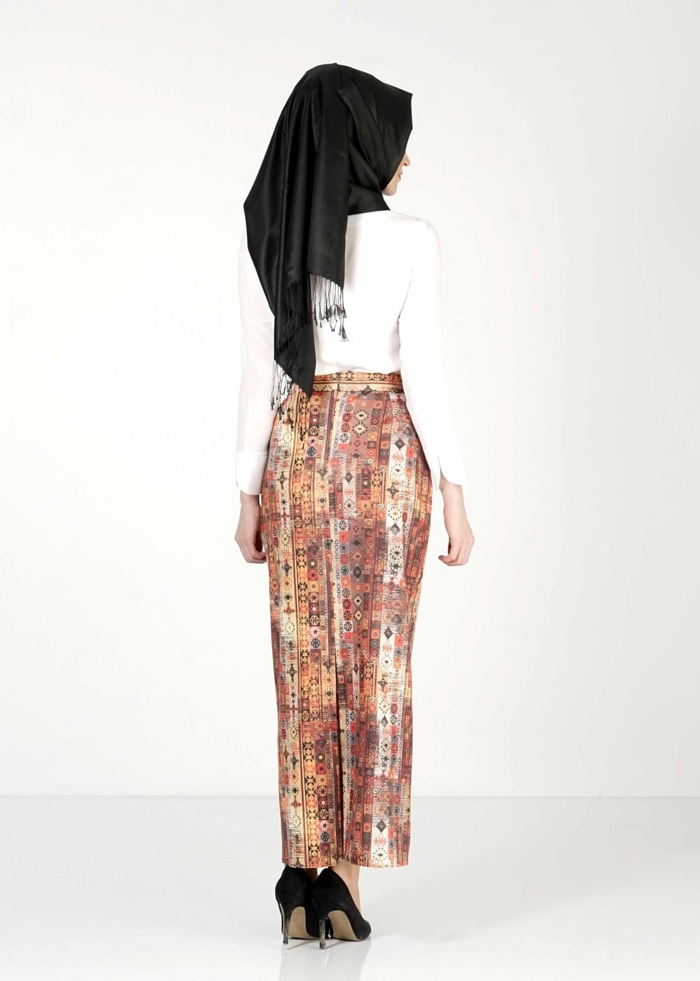 Tesettür giyim BAKIR / BRONZ DESENLİ ETEK 6764 