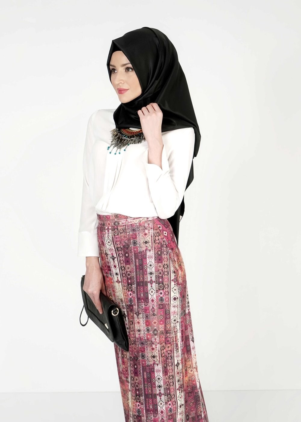 Tesettür giyim FUŞYA DESENLİ ETEK 6764 