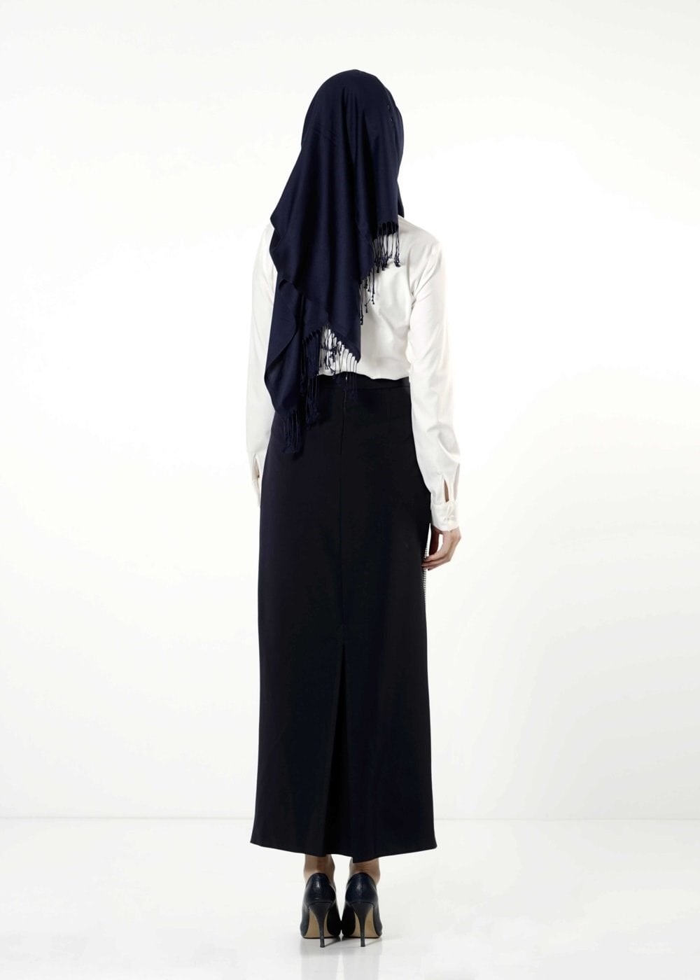 Tesettür giyim LACİVERT PÖTİKARE DESEN ETEK 6765 