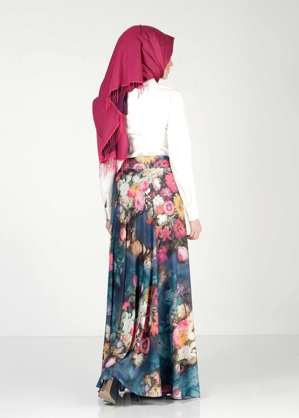 Tesettür giyim LACİVERT ÇİÇEKLİ ETEK 6766 