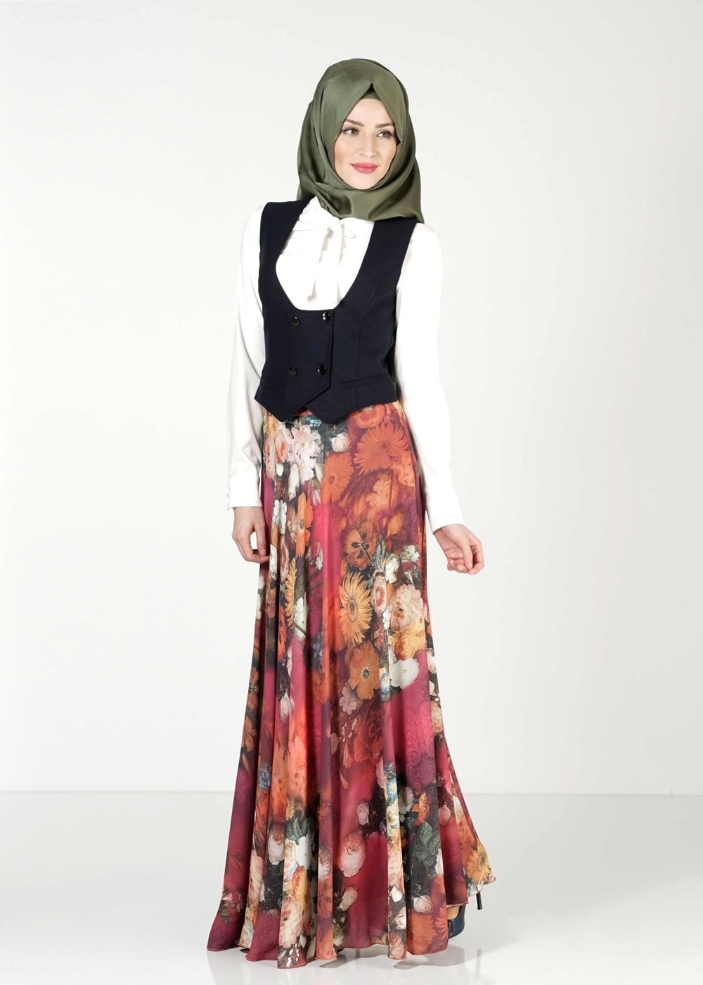 Tesettür giyim MOR ÇİÇEKLİ ETEK 6766 