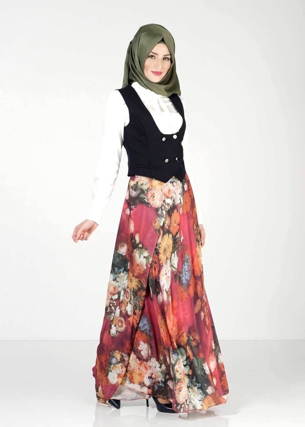 Tesettür giyim MOR ÇİÇEKLİ ETEK 6766 