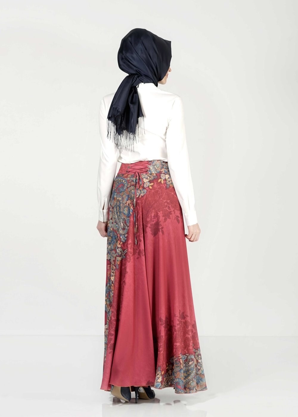 Tesettür giyim BORDO ÇİÇEKLİ ETEK 6767 