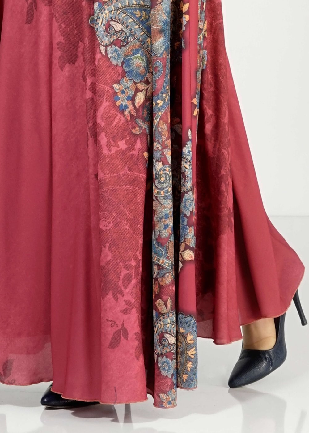 Tesettür giyim BORDO ÇİÇEKLİ ETEK 6767 