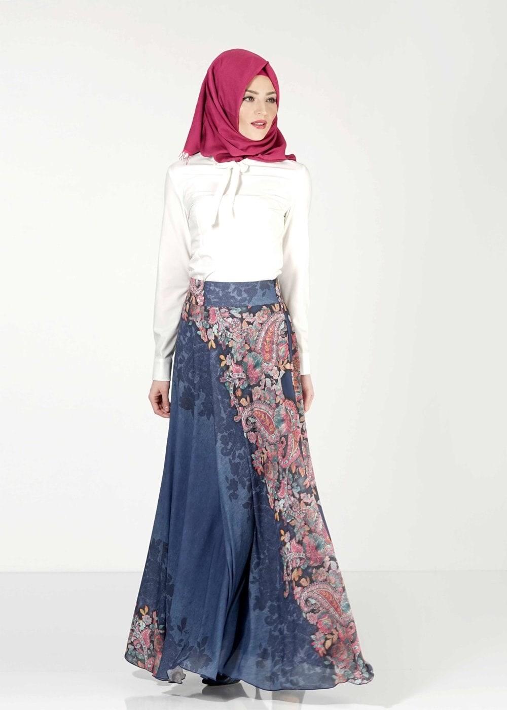 Tesettür giyim LACİVERT ÇİÇEKLİ ETEK 6767 