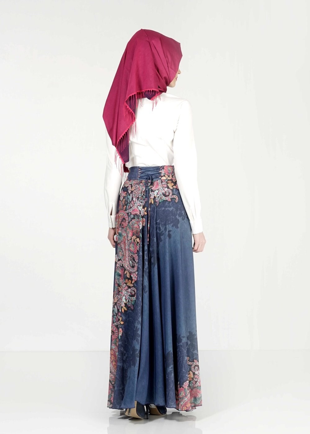 Tesettür giyim LACİVERT ÇİÇEKLİ ETEK 6767 