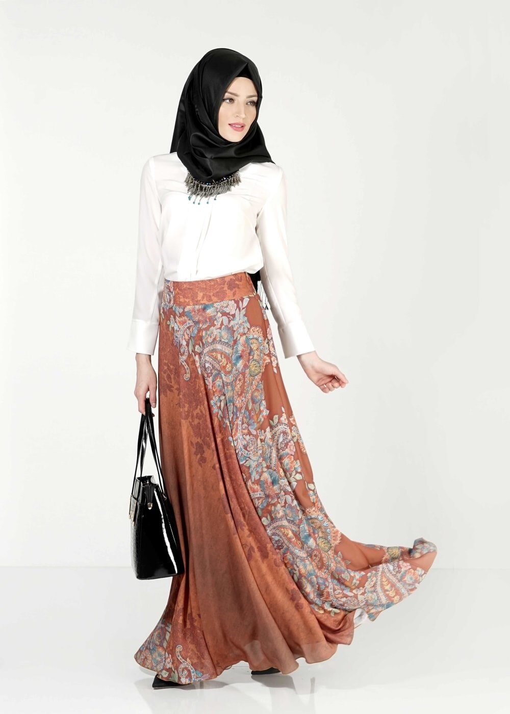 Tesettür giyim TABA ÇİÇEKLİ ETEK 6767 