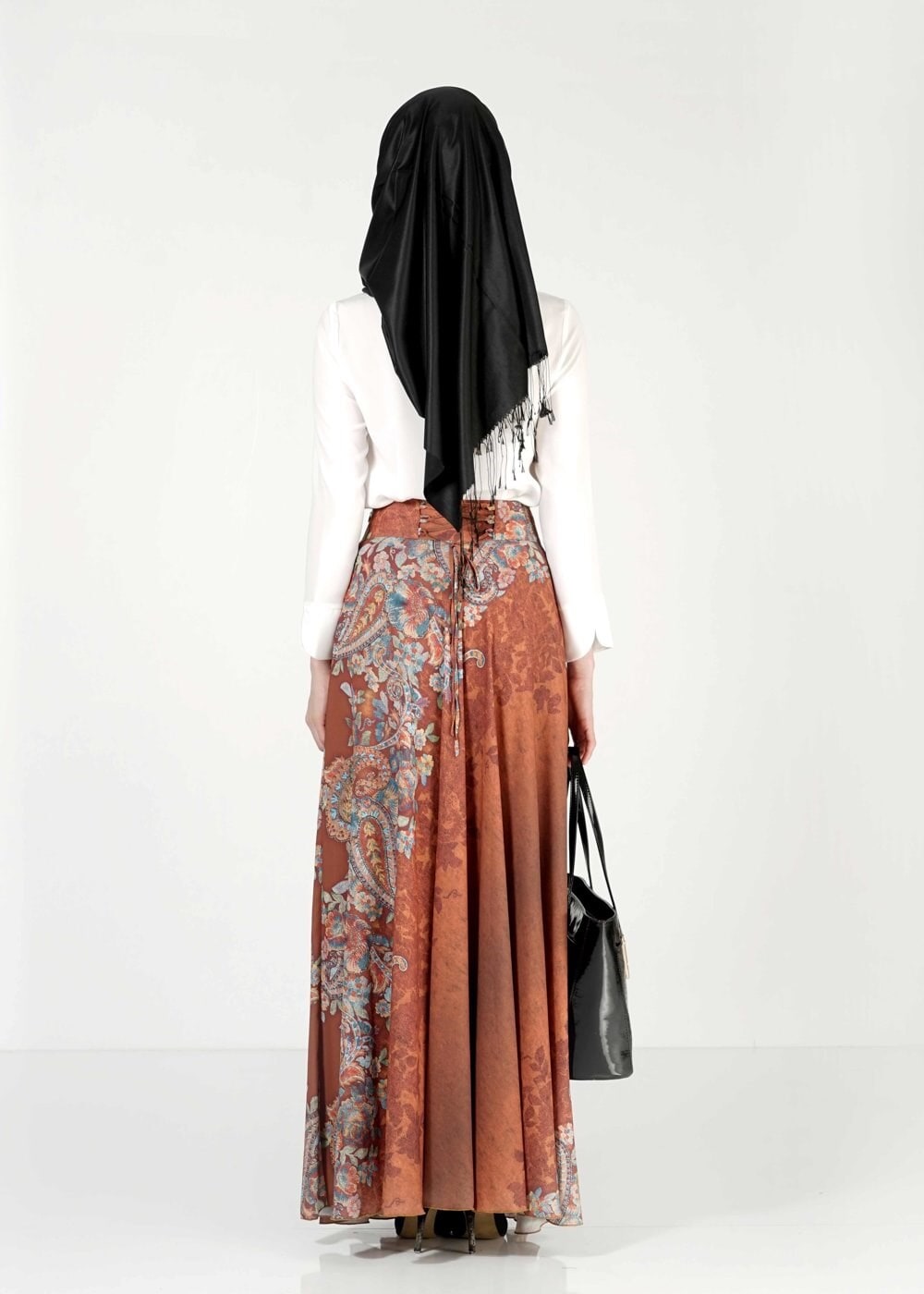 Tesettür giyim TABA ÇİÇEKLİ ETEK 6767 